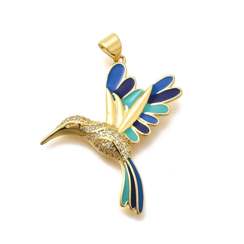 5463 5 pcs Blue Color Hummingbird Theme Enamel Brass Cubic Zirconia Charms
